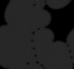 Fig. 2: Amplitude equations modeling of solidification of delta-iron, performed on graphics cards. Merging grains form misfit dislocations.