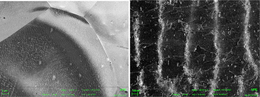Individual dislocations and dense dislocation walls in a Fe 3% Si alloy, fatigued by 180 cycles of cyclic loading of 0.5 % of strain. Collaboration with J. Bouquerel, ESCIL, Lille. Individual dislocations and dense dislocation walls in a Fe 3% Si alloy, fatigued by 180 cycles of cyclic loading of 0.5 % of strain. Collaboration with J. Bouquerel, ESCIL, Lille.