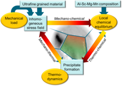 Studied thermo-chemical and thermo-mechanical coupling during the precipitate formation in Al-Sc-Mg alloys.
