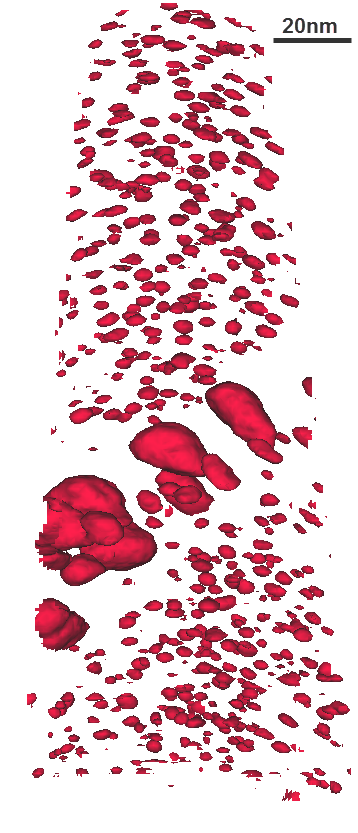 Atom probe tomographic dataset showing nanometre-sized Al3Sc-precipitates and slightly larger precipitates on a grain boundary in an Al-Mg-Sc-alloy produced by SLM. Atom probe tomographic dataset showing nanometre-sized Al3Sc-precipitates and slightly larger precipitates on a grain boundary in an Al-Mg-Sc-alloy produced by SLM.