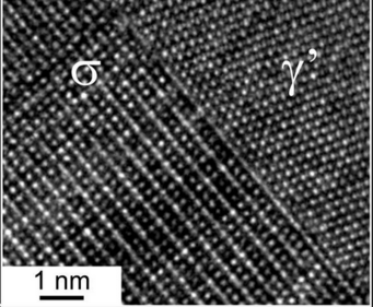 Fig.: HRTEM image of the σ/γ′ interface Fig.: HRTEM image of the σ/γ′ interface
