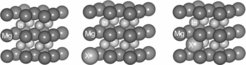 Fig. 1: 16‐Atomic 2 × 2 × 2 supercell used in calculations to model stoichiometric MgLi with the B2 (CsCl) structure (a) and a substitution of either one Mg atom (b) or one Li atom (c) by a solute X.