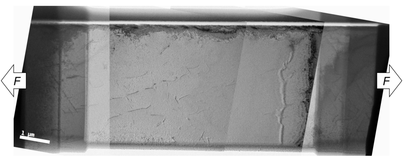 Figure 1: FIB lamella for in-situ TEM straining tests