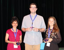 Dr. Poulumi Dey (left) won one of two Best Poster Awards at the international conference on metals and hydrogen "SteelyHydrogen2018", which took place from 29th to 31st of May in Ghent, Belgium. The second Best Poster Award was given to Livia Cupertino (Université La Rochelle) and Zachary D. Harris (University of Virginia), who won the Best Paper Award.