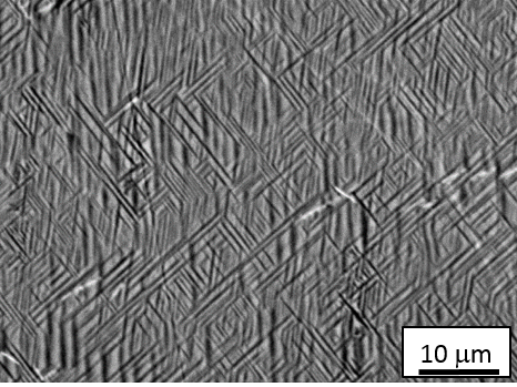 Example of an aligned microstructure of a Ti-Al-Nb alloy. Example of an aligned microstructure of a Ti-Al-Nb alloy.
