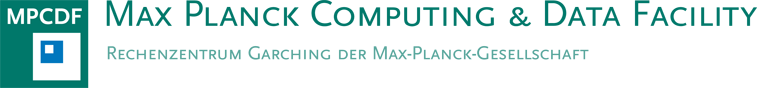 MPCDF logo displayed with a square icon and text on a teal background, representing the Max Planck Computing and Data Facility.