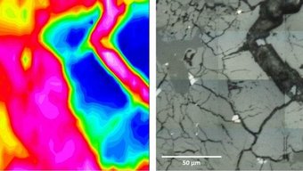 Figure 2:.infrared mapping of Tissint Martian meteorite, obtained using synchrotron-based μFT-IR (Stephen et al. 2014). Figure 2:.infrared mapping of Tissint Martian meteorite, obtained using synchrotron-based μFT-IR (Stephen et al. 2014).