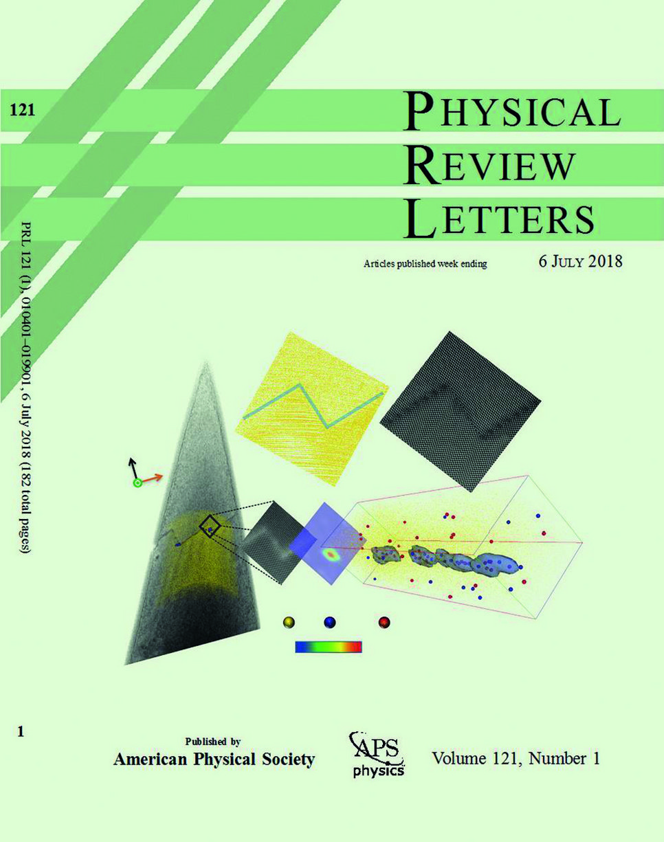Fig. 1: Cover of Physical Review Letters with our combined APT-TEM-atomistic simulations study.