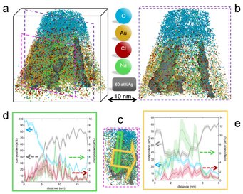Three-dimensional reconstruction and analysis of the interface between the nanoporous gold substrate and the NaCl-containing ice. Three-dimensional reconstruction and analysis of the interface between the nanoporous gold substrate and the NaCl-containing ice.