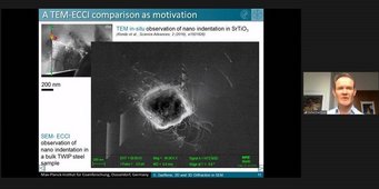 Dr. Stefan Zaefferer, Leiter der Gruppe Mikroskopie und Beugung, referierte zum Thema "Von Makro bis Nano per Knopfdruck: umfassende 2D- und 3D-Mikrostruktur-Charakterisierung durch Elektronenbeugungstechniken". Dr. Stefan Zaefferer, Leiter der Gruppe Mikroskopie und Beugung, referierte zum Thema "Von Makro bis Nano per Knopfdruck: umfassende 2D- und 3D-Mikrostruktur-Charakterisierung durch Elektronenbeugungstechniken".