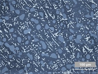Mikrostruktur einer Ti-Al-Zr Legierung, die bei 1200°C wärmebehandelt wurde. Mikrostruktur einer Ti-Al-Zr Legierung, die bei 1200°C wärmebehandelt wurde.
