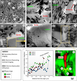 Figure: The role of microstructure in green steel making: Direct reduction of hematite iron ores with hydrogen at 700°C.