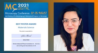 Saba Ahmad, Gewinnerin des Best Poster Award bei der diesjährigen “Microscopy Conference 2021". Saba Ahmad, Gewinnerin des Best Poster Award bei der diesjährigen “Microscopy Conference 2021".