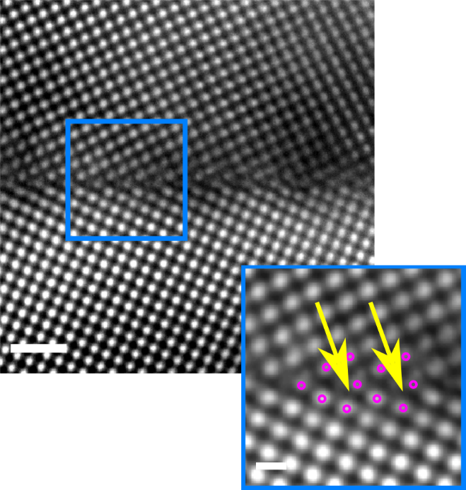 Fig. 1: The image reveals a kite-type structural arrangement of the atoms at the ∑5 (310) [001] grain boundary. 
