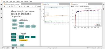 Fig. 2: Snapshot of Jupyter notebook on the in-house jupyter hub server. The displayed DAMASK simulation determines the elasto-plastic response of an Al-Mg alloy based on the properties obtained from a LAMMPS simulation.  Fig. 2: Snapshot of Jupyter notebook on the in-house jupyter hub server. The displayed DAMASK simulation determines the elasto-plastic response of an Al-Mg alloy based on the properties obtained from a LAMMPS simulation.