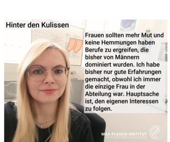 Sabrina Makowski ist seit April 2022 als Fachinfirmatikerin für Systemintegration am MPIE. Sie schätzt die flachen Hierarchien. Sabrina Makowski ist seit April 2022 als Fachinfirmatikerin für Systemintegration am MPIE. Sie schätzt die flachen Hierarchien.