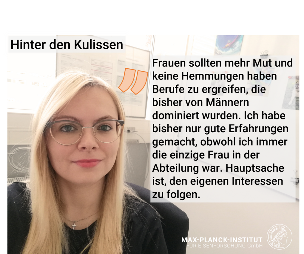 Portrait einer Frau mit Brille. Daneben motivierender Text zu Frauen in Männerberufen.