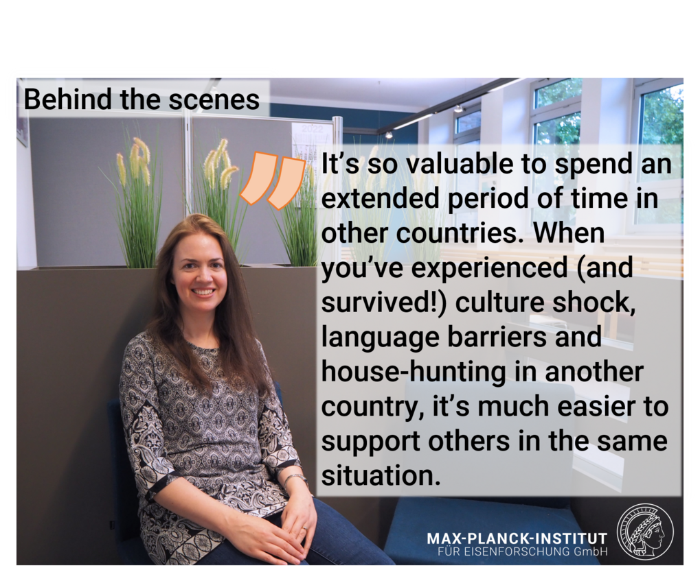 Women in an office setting with text about cultural experiences.