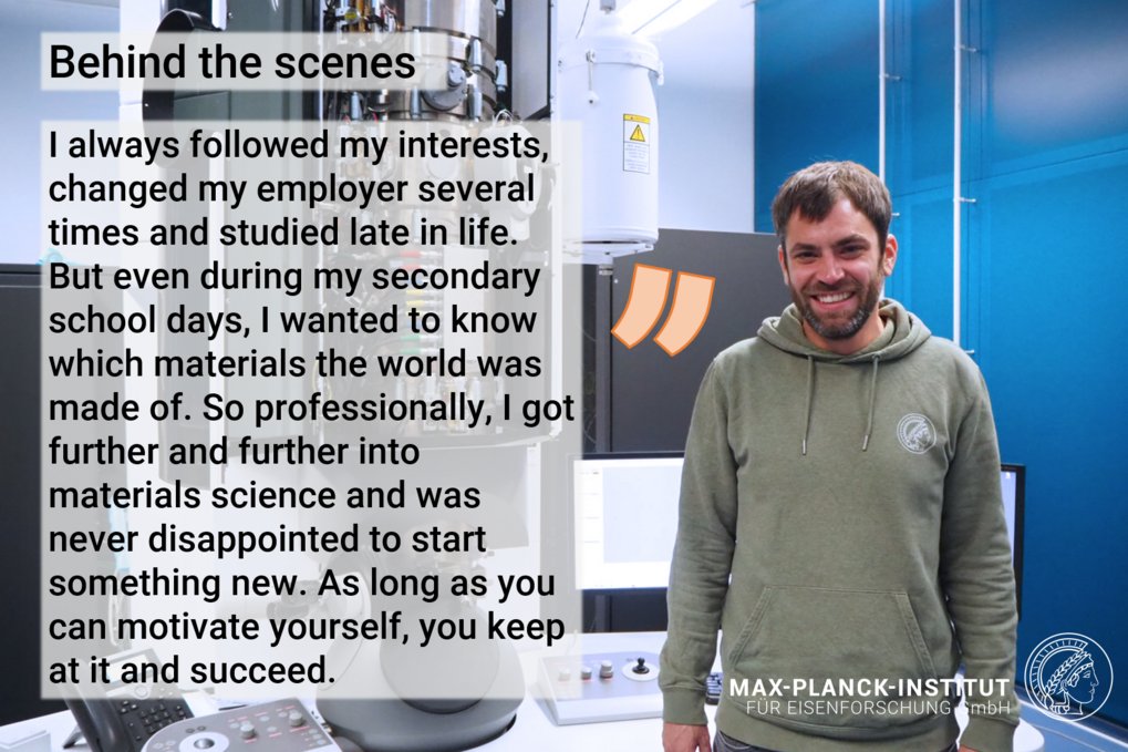 Person in a lab with text about career motivation.