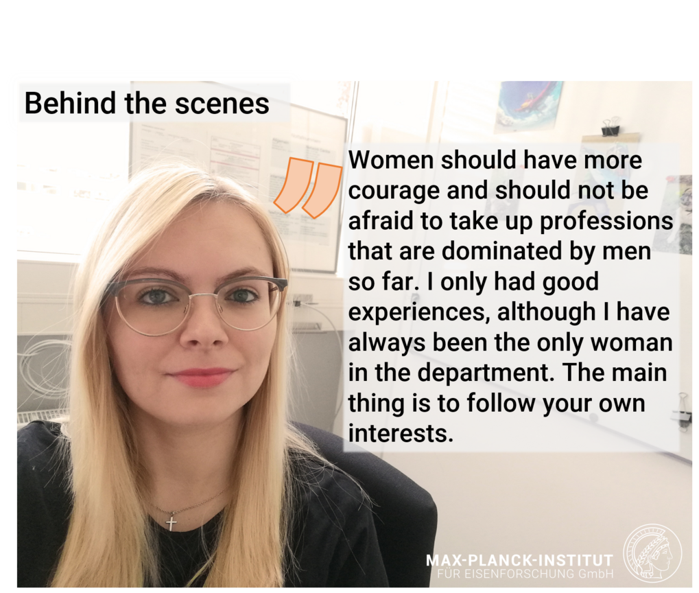 Text on women's courage in male-dominated fields, with blurred image.