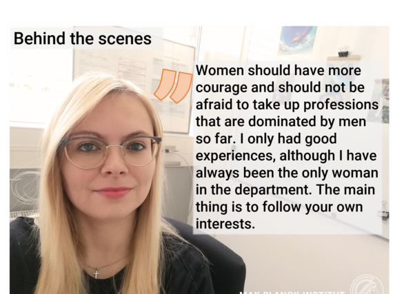 Text on women's courage in male-dominated fields, with blurred image.
