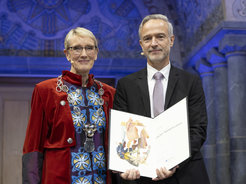 NTNU Rector Prof. Anne Borg and Prof. Dierk Raabe at the NTNU Doctoral Awards Ceremony.