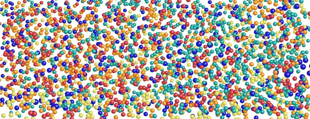 High-Entropy Materials (HEMs) Colorful spheres scattered randomly on a white background.
