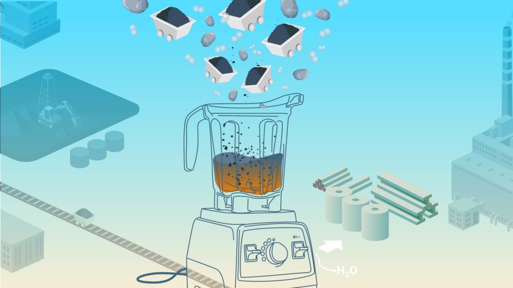 Image of a blender and lots of trolley filled with coal going inside