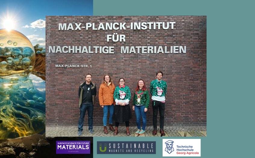 11.12. 2024 - Today we had a special visit from Dr. rer. nat. Bastian Reker and Jule Gleba from Technische Hochschule Georg Agricola, we (Patricia Jovičević-Klug, Matic Jovičević-Klug, Prof. Dierk Raabe, Aikaterini (Katerina) Mitzia, Alexandra Vogel and Dennis Klapproth) have welcomed them and we had discussion together during the visit on sustainable remining of mine water and extraction of valuable metals and minerals from waste materials (Max Planck Institute for Sustainable Materials). This opportunity provided a great exchange between different institutions, departments and groups on the important perspectives of waste management, extractive metallurgy and sustainable processing and materials engineering.We would like to thank also our colleagues Dr.-Ing. Cristiano Kasdorf Giesbrecht and Manoj Prabhakar J for presenting the labs.A great presentation was also done by Dr. rer. nat. Bastian Reker on the Remining of Mine Water and Tailings.In summary, we had a very enlightening presentation and fruitful discussion and we were very happy that we could welcome and host Dr. rer. nat. Bastian Reker and Jule Gleba and give a nice tour of our facilities, groups and work.Glückauf! Srečno! 11.12. 2024 - Today we had a special visit from Dr. rer. nat. Bastian Reker and Jule Gleba from Technische Hochschule Georg Agricola, we (Patricia Jovičević-Klug, Matic Jovičević-Klug, Prof. Dierk Raabe, Aikaterini (Katerina) Mitzia, Alexandra Vogel and Dennis Klapproth) have welcomed them and we had discussion together during the visit on sustainable remining of mine water and extraction of valuable metals and minerals from waste materials (Max Planck Institute for Sustainable Materials). This opportunity provided a great exchange between different institutions, departments and groups on the important perspectives of waste management, extractive metallurgy and sustainable processing and materials engineering.We would like to thank also our colleagues Dr.-Ing. Cristiano Kasdorf Giesbrecht and Manoj Prabhakar J for presenting the labs.A great presentation was also done by Dr. rer. nat. Bastian Reker on the Remining of Mine Water and Tailings.In summary, we had a very enlightening presentation and fruitful discussion and we were very happy that we could welcome and host Dr. rer. nat. Bastian Reker and Jule Gleba and give a nice tour of our facilities, groups and work.Glückauf! Srečno!
