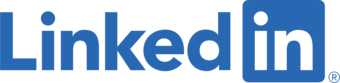 LinkedIn logo in blue, displaying stylized text with "in" in a square, accompanied by a trademark symbol.
