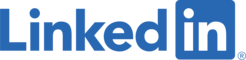 LinkedIn logo in blue, displaying stylized text with "in" in a square, accompanied by a trademark symbol.