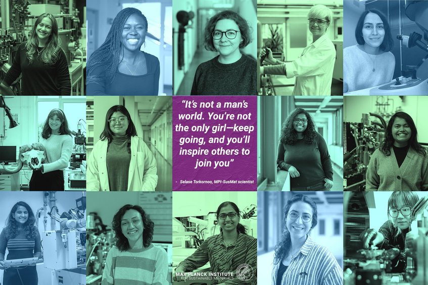 Different photos of women in laboratory environments.