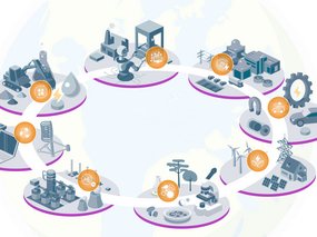 Platforms with symbols from industry and research arranged in a circle