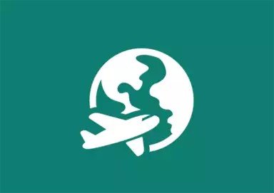 A white silhouette of an airplane flying past a globe, set against a teal background, representing global travel or aviation.