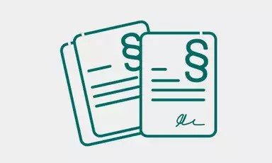 Illustration of two legal documents, each displaying paragraph symbols, horizontal text lines, and a signature at the bottom.