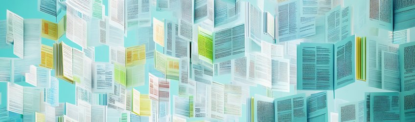 Open Access Publications Symbolic illustration of publications in scientific journals. AI generated.