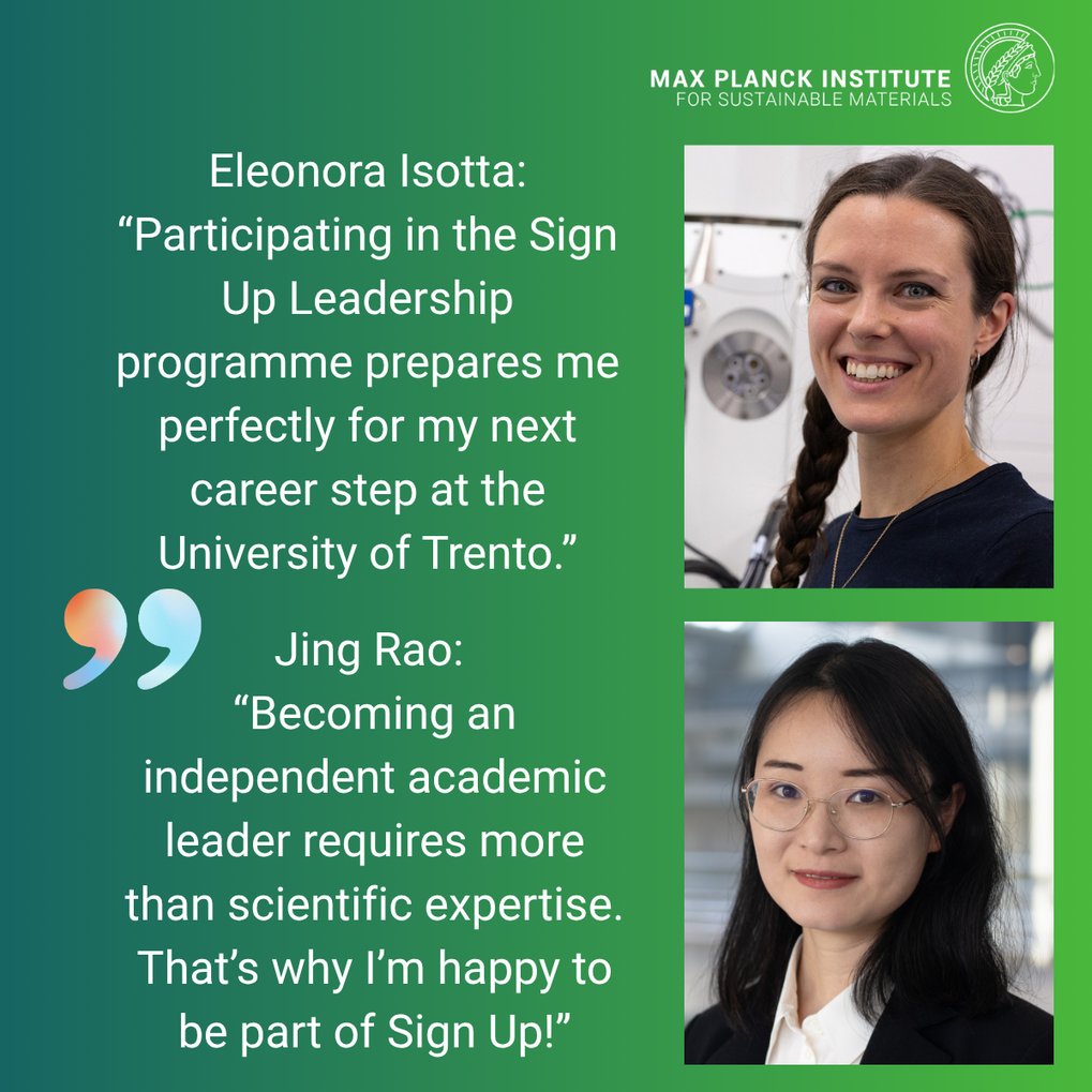 Two portraits of women. Next to them, quotes about the participation in the Sign up programme. 